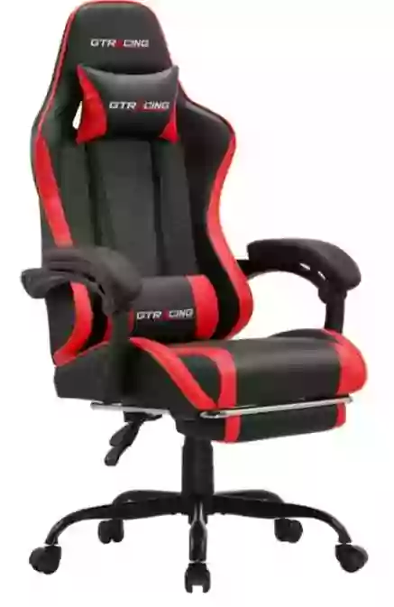 Comfortable racing gaming chair with massage,recline and footrest {black and red}